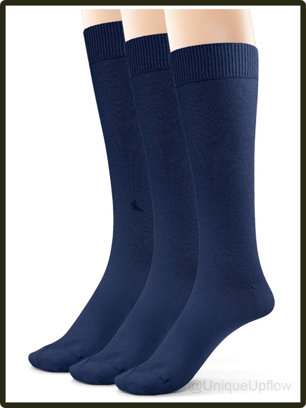 Men's Soft Seamless Bamboo Rayon Crew Dress Socks Breathable Thin Blue 10-13